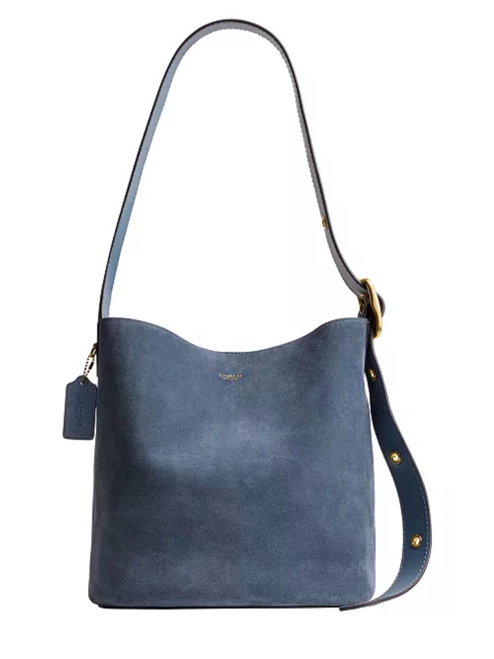 Coach Bleecker Blue Suede Shoulder Bag with Gold Hardware